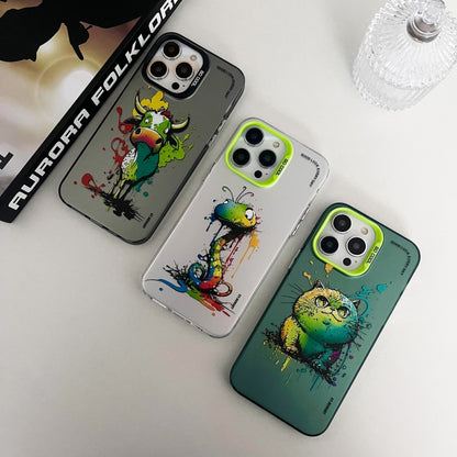 Double Layer Color Silver Series Animal Oil Painting Phone Case, For iPhone 15 Plus, For iPhone 14 Pro Max