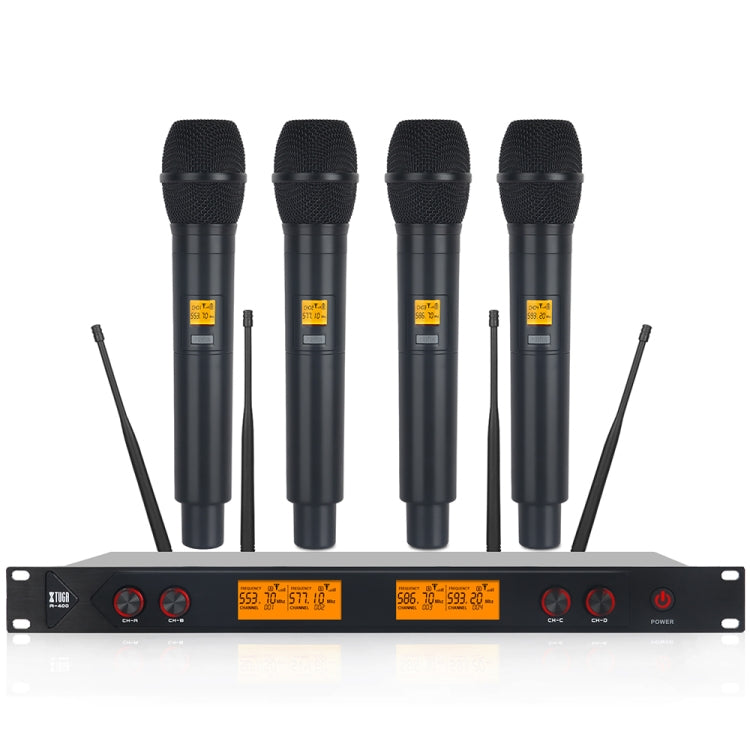XTUGA A400-H Professional 4-Channel UHF Wireless Microphone System with 4 Handheld Microphone