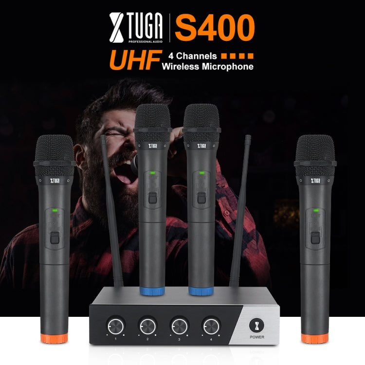 XTUGA S400 Professional 4-Channel UHF Wireless Microphone System with 4 Handheld Microphone