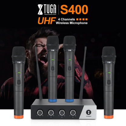 XTUGA S400 Professional 4-Channel UHF Wireless Microphone System with 4 Handheld Microphone