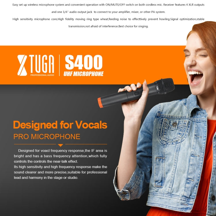 XTUGA S400 Professional 4-Channel UHF Wireless Microphone System with 4 Handheld Microphone
