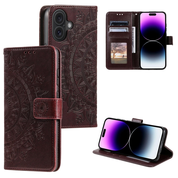 جراب هاتف جلدي منقوش بزهرة الطوطم، مناسب لأجهزة iPhone 16 Pro Max وiPhone 16 Pro وiPhone 16 Plus