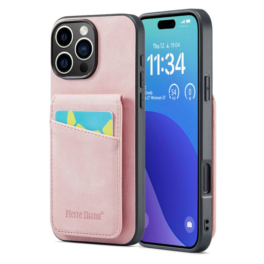Fierre Shann Crazy Horse Card Holder Back Cover PU Phone Case, For iPhone 16 Pro Max, For iPhone 16 Pro, For iPhone 16 Plus, For iPhone 16