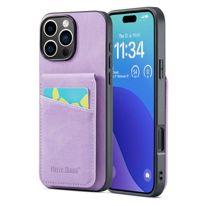 Fierre Shann Crazy Horse Card Holder Back Cover PU Phone Case, For iPhone 16 Pro Max, For iPhone 16 Pro, For iPhone 16 Plus, For iPhone 16