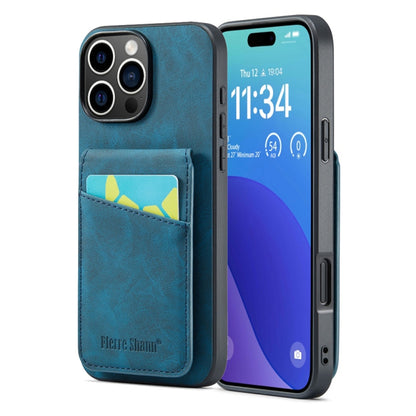 Fierre Shann Crazy Horse Card Holder Back Cover PU Phone Case, For iPhone 16 Pro Max, For iPhone 16 Pro, For iPhone 16 Plus, For iPhone 16