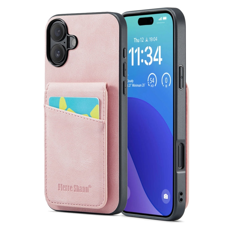 Fierre Shann Crazy Horse Card Holder Back Cover PU Phone Case, For iPhone 16 Pro Max, For iPhone 16 Pro, For iPhone 16 Plus, For iPhone 16