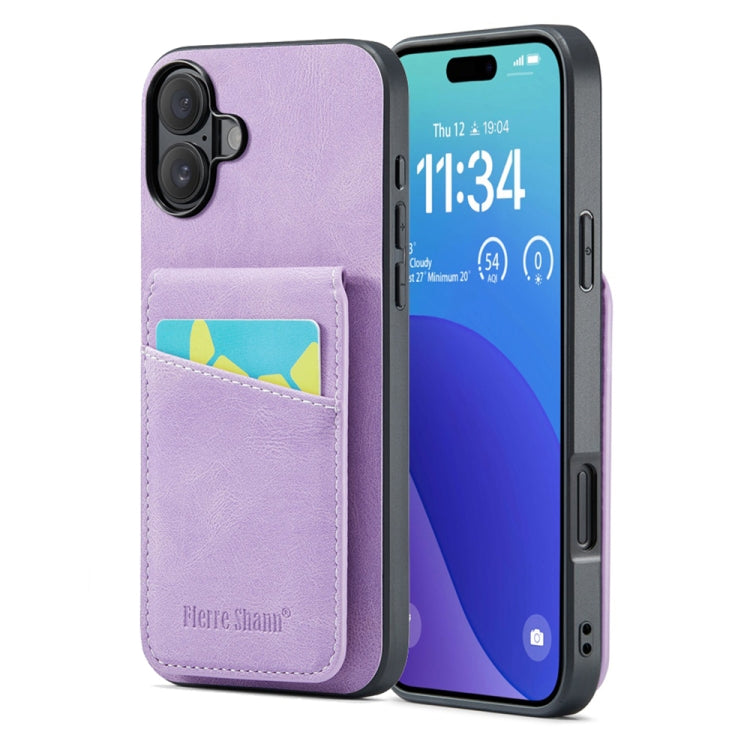 Fierre Shann Crazy Horse Card Holder Back Cover PU Phone Case, For iPhone 16 Pro Max, For iPhone 16 Pro, For iPhone 16 Plus, For iPhone 16