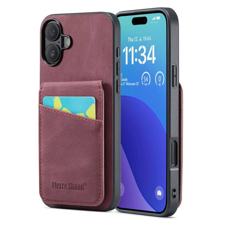 Fierre Shann Crazy Horse Card Holder Back Cover PU Phone Case, For iPhone 16 Pro Max, For iPhone 16 Pro, For iPhone 16 Plus, For iPhone 16