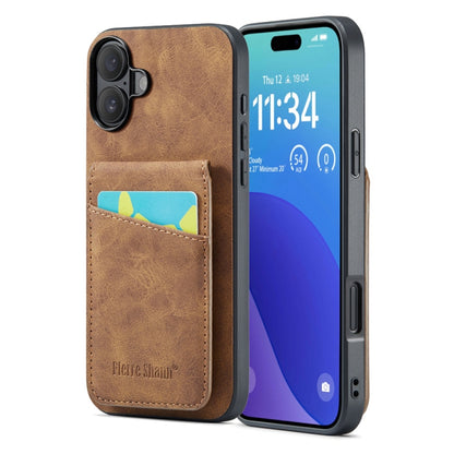 Fierre Shann Crazy Horse Card Holder Back Cover PU Phone Case, For iPhone 16 Pro Max, For iPhone 16 Pro, For iPhone 16 Plus, For iPhone 16