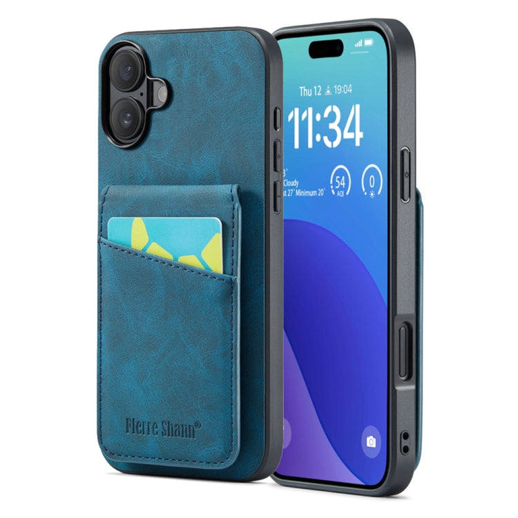 Fierre Shann Crazy Horse Card Holder Back Cover PU Phone Case, For iPhone 16 Pro Max, For iPhone 16 Pro, For iPhone 16 Plus, For iPhone 16