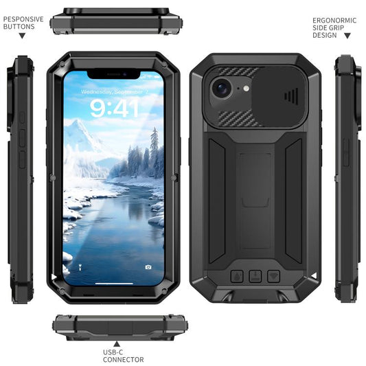 جراب هاتف R-JUST بحامل كاميرا منزلقة IP54 Life مقاوم للماء، مناسب لأجهزة iPhone 16e وiPhone 16 Pro Max وiPhone 16 Pro وiPhone 16 Plus وiPhone 16 وiPhone 15 Pro Max وiPhone 15 Pro وiPhone 15 Plus وiPhone 15