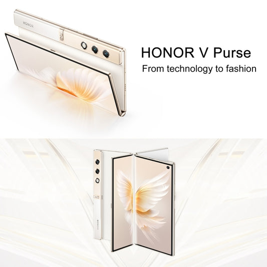 هاتف Honor V Purse 5G، بصمة جانبية، 7.71 بوصة + 6.45 بوصة MagicOS 7.2، معالج Qualcomm Snapdragon 778G ثماني النواة، شبكة: 5G، OTG، NFC، لا يدعم Google Play، 16 جيجابايت + 256 جيجابايت، 16 جيجابايت + 512 جيجابايت