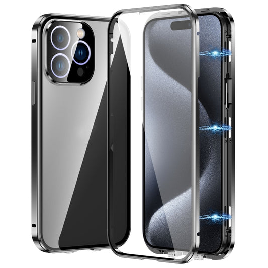 جراب هاتف مغناطيسي مزدوج الإبزيم من الزجاج المقوى عالي الدقة، مناسب لهاتف iPhone 15 Pro Max، وiPhone 15 Pro، وiPhone 15 Plus، وiPhone 15