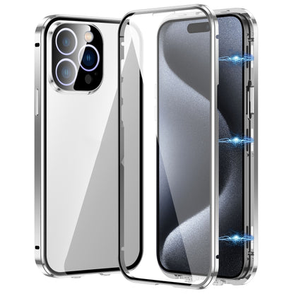جراب هاتف مغناطيسي مزدوج الإبزيم من الزجاج المقوى عالي الدقة، مناسب لهاتف iPhone 15 Pro Max، وiPhone 15 Pro، وiPhone 15 Plus، وiPhone 15