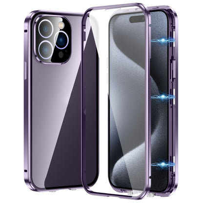 جراب هاتف مغناطيسي مزدوج الإبزيم من الزجاج المقوى عالي الدقة، مناسب لهاتف iPhone 15 Pro Max، وiPhone 15 Pro، وiPhone 15 Plus، وiPhone 15