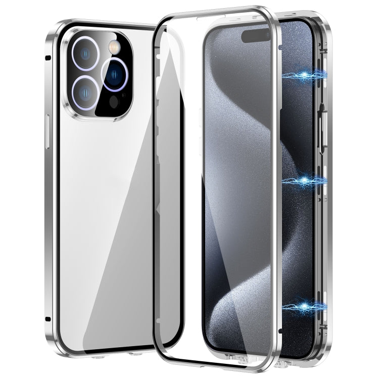 جراب هاتف مغناطيسي مزدوج الإبزيم من الزجاج المقوى عالي الدقة، مناسب لهاتف iPhone 15 Pro Max، وiPhone 15 Pro، وiPhone 15 Plus، وiPhone 15