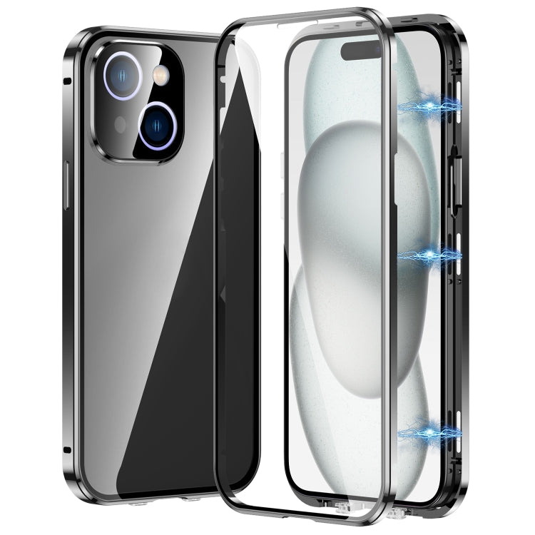 جراب هاتف مغناطيسي مزدوج الإبزيم من الزجاج المقوى عالي الدقة، مناسب لهاتف iPhone 15 Pro Max، وiPhone 15 Pro، وiPhone 15 Plus، وiPhone 15