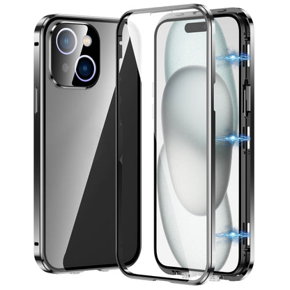 جراب هاتف مغناطيسي مزدوج الإبزيم من الزجاج المقوى عالي الدقة، مناسب لهاتف iPhone 15 Pro Max، وiPhone 15 Pro، وiPhone 15 Plus، وiPhone 15