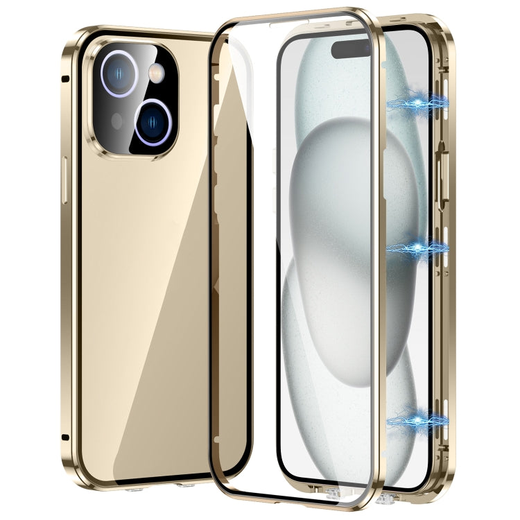 جراب هاتف مغناطيسي مزدوج الإبزيم من الزجاج المقوى عالي الدقة، مناسب لهاتف iPhone 15 Pro Max، وiPhone 15 Pro، وiPhone 15 Plus، وiPhone 15