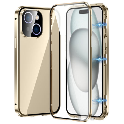 جراب هاتف مغناطيسي مزدوج الإبزيم من الزجاج المقوى عالي الدقة، مناسب لهاتف iPhone 15 Pro Max، وiPhone 15 Pro، وiPhone 15 Plus، وiPhone 15