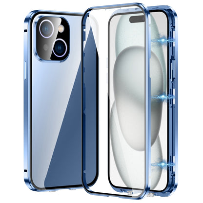 جراب هاتف مغناطيسي مزدوج الإبزيم من الزجاج المقوى عالي الدقة، مناسب لهاتف iPhone 15 Pro Max، وiPhone 15 Pro، وiPhone 15 Plus، وiPhone 15