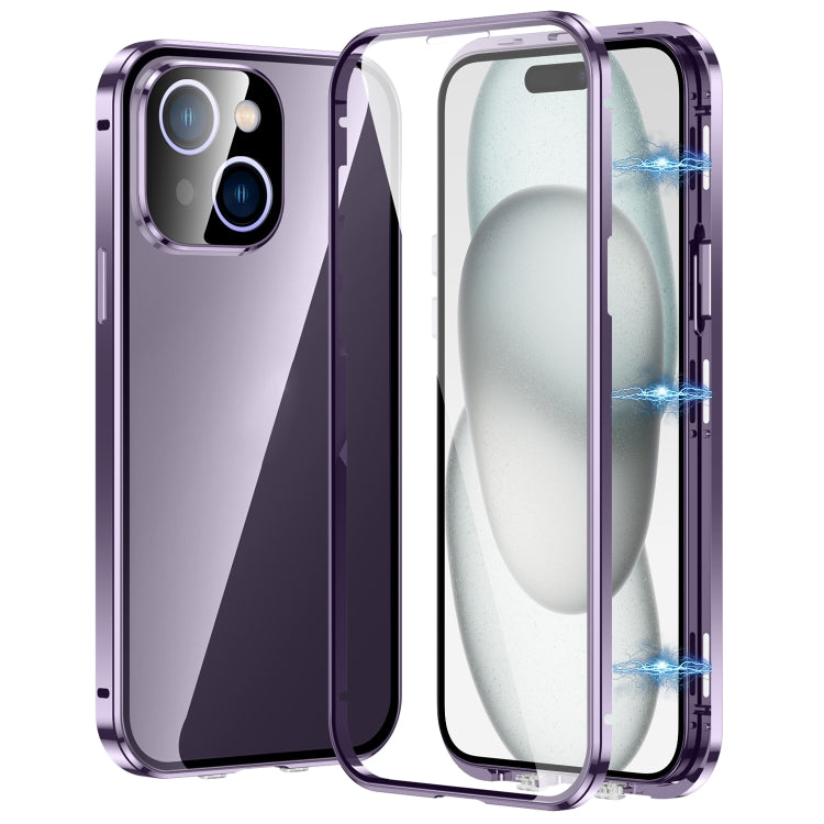 جراب هاتف مغناطيسي مزدوج الإبزيم من الزجاج المقوى عالي الدقة، مناسب لهاتف iPhone 15 Pro Max، وiPhone 15 Pro، وiPhone 15 Plus، وiPhone 15