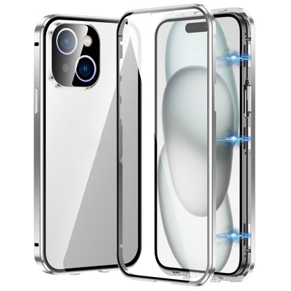 جراب هاتف مغناطيسي مزدوج الإبزيم من الزجاج المقوى عالي الدقة، مناسب لهاتف iPhone 15 Pro Max، وiPhone 15 Pro، وiPhone 15 Plus، وiPhone 15