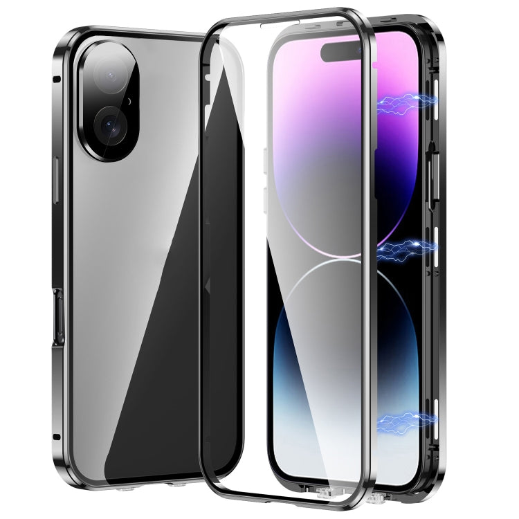 جراب هاتف مغناطيسي مزدوج الإبزيم من الزجاج المقوى عالي الدقة، مناسب لهاتف iPhone 16 Pro Max، وiPhone 16 Pro، وiPhone 16 Plus، وiPhone 16