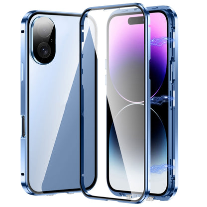 جراب هاتف مغناطيسي مزدوج الإبزيم من الزجاج المقوى عالي الدقة، مناسب لهاتف iPhone 16 Pro Max، وiPhone 16 Pro، وiPhone 16 Plus، وiPhone 16