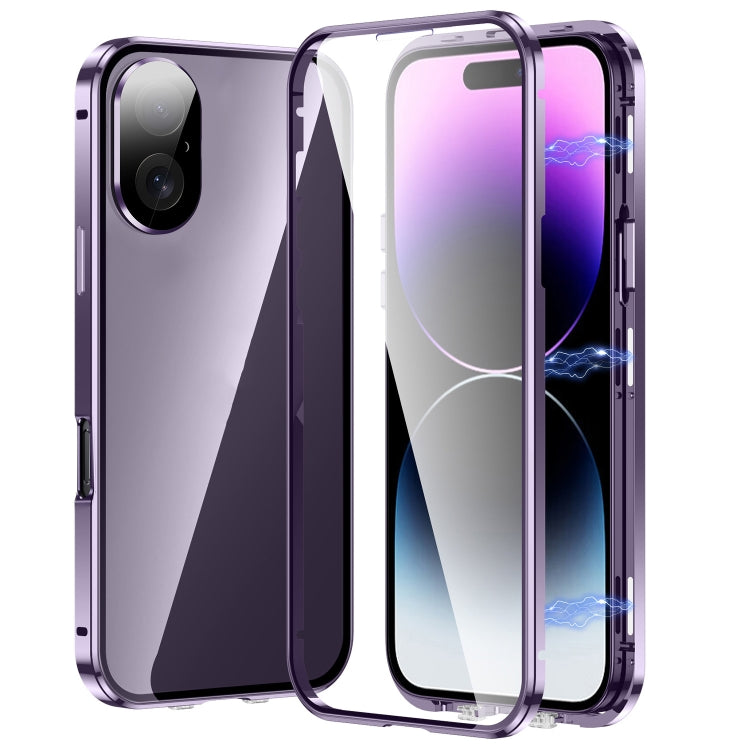 جراب هاتف مغناطيسي مزدوج الإبزيم من الزجاج المقوى عالي الدقة، مناسب لهاتف iPhone 16 Pro Max، وiPhone 16 Pro، وiPhone 16 Plus، وiPhone 16