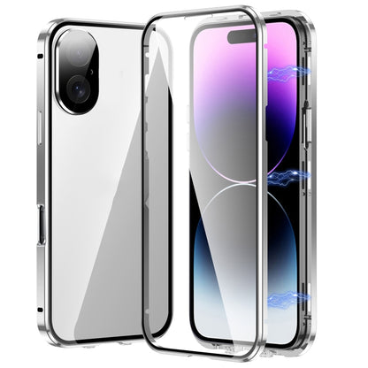 جراب هاتف مغناطيسي مزدوج الإبزيم من الزجاج المقوى عالي الدقة، مناسب لهاتف iPhone 16 Pro Max، وiPhone 16 Pro، وiPhone 16 Plus، وiPhone 16