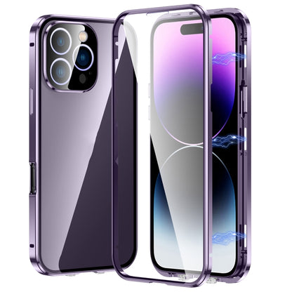 جراب هاتف مغناطيسي مزدوج الإبزيم من الزجاج المقوى عالي الدقة، مناسب لهاتف iPhone 16 Pro Max، وiPhone 16 Pro، وiPhone 16 Plus، وiPhone 16