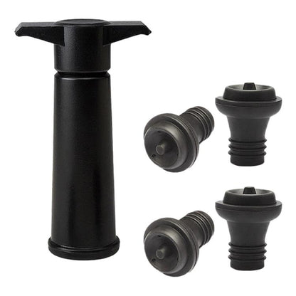 Red Wine Vacuum Pump Freshener Silicone Wine Stopper Set, Black Pump 4-stopper Box