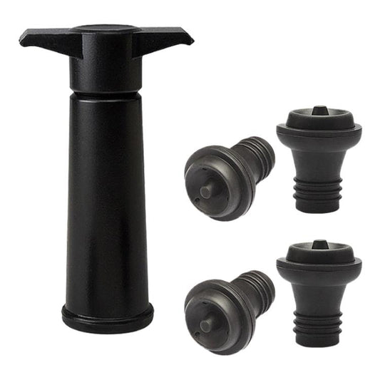 Red Wine Vacuum Pump Freshener Silicone Wine Stopper Set, Black Pump 4-stopper Box