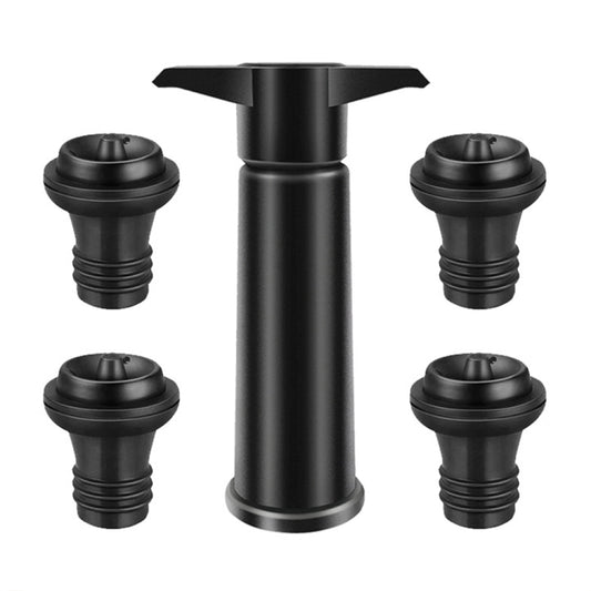 Red Wine Vacuum Pump Freshener Silicone Wine Stopper Set, Black Pump 4-stopper Box