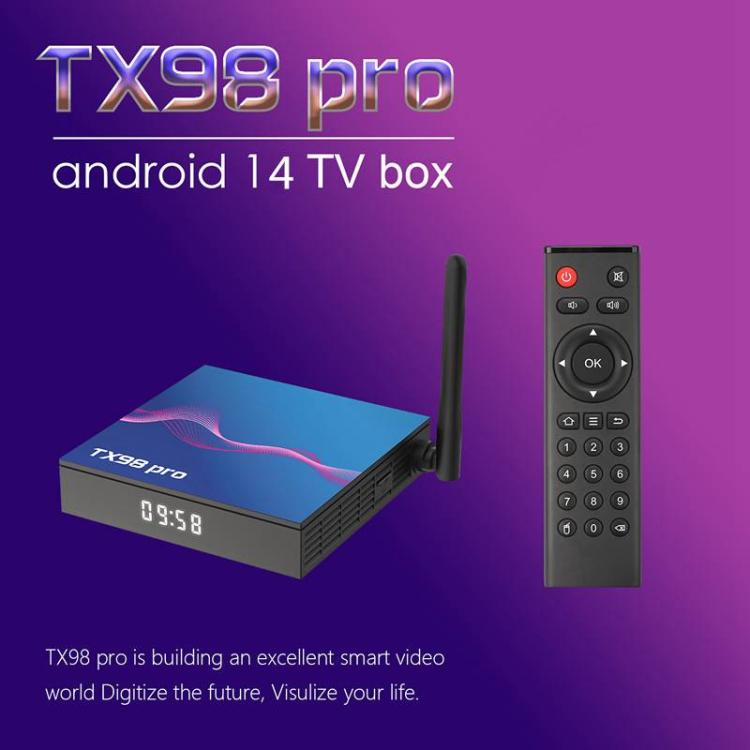 TX98 Pro 4K Ultra HD Android 14.0 Smart TV Box with Remote Control, Allwinner H618 Quad-Core