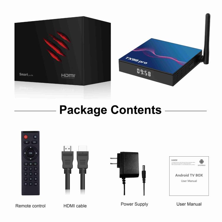 TX98 Pro 4K Ultra HD Android 14.0 Smart TV Box with Remote Control, Allwinner H618 Quad-Core