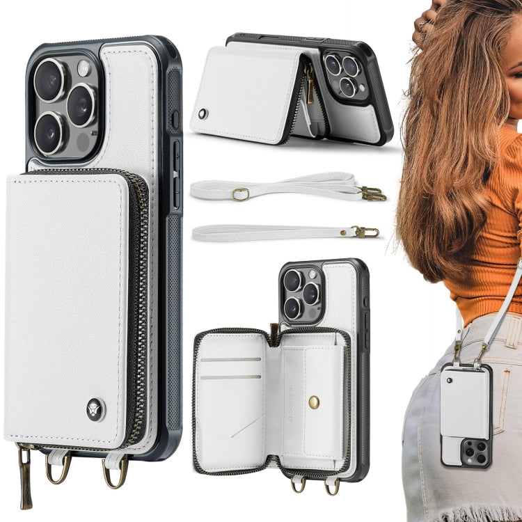 جراب هاتف من الجلد بسحاب من سلسلة JEEHOOD C22 مع حبل مزدوج، مناسب لأجهزة iPhone 16 Pro Max وiPhone 16 Pro وiPhone 16 Plus وiPhone 16