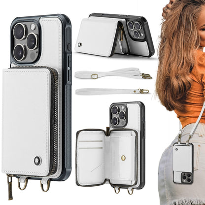 جراب هاتف من الجلد بسحاب من سلسلة JEEHOOD C22 مع حبل مزدوج، مناسب لأجهزة iPhone 16 Pro Max وiPhone 16 Pro وiPhone 16 Plus وiPhone 16