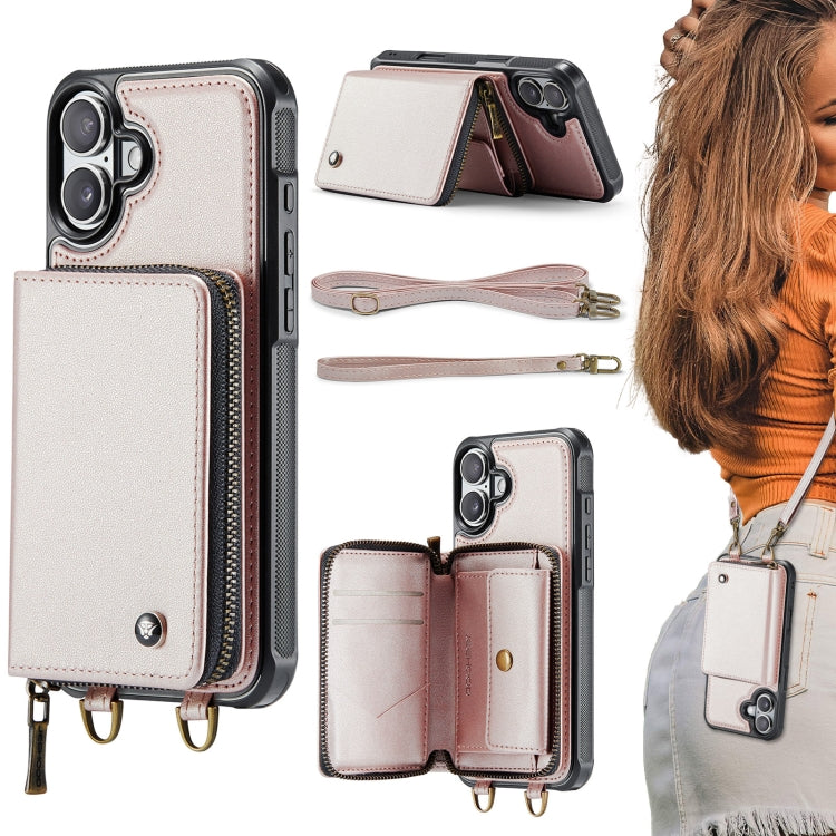 جراب هاتف من الجلد بسحاب من سلسلة JEEHOOD C22 مع حبل مزدوج، مناسب لأجهزة iPhone 16 Pro Max وiPhone 16 Pro وiPhone 16 Plus وiPhone 16