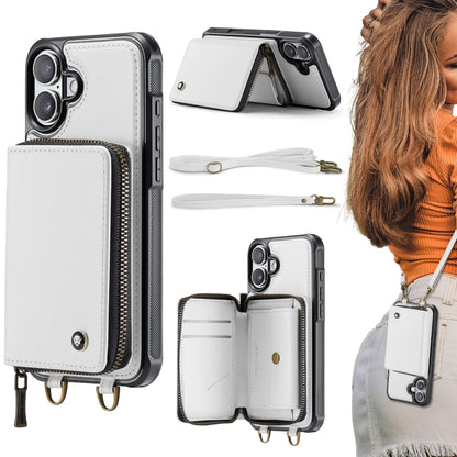 جراب هاتف من الجلد بسحاب من سلسلة JEEHOOD C22 مع حبل مزدوج، مناسب لأجهزة iPhone 16 Pro Max وiPhone 16 Pro وiPhone 16 Plus وiPhone 16