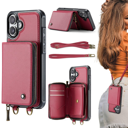 جراب هاتف من الجلد بسحاب من سلسلة JEEHOOD C22 مع حبل مزدوج، مناسب لأجهزة iPhone 16 Pro Max وiPhone 16 Pro وiPhone 16 Plus وiPhone 16