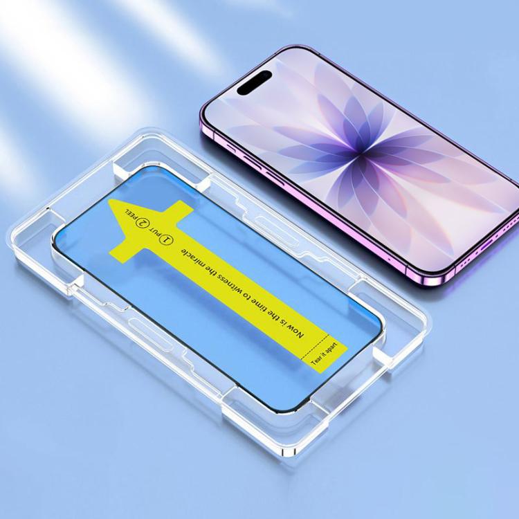 غشاء زجاجي مقوى عالي الدقة سريع التركيب، مقاوم للغبار والكهرباء الساكنة، مناسب لهاتف iPhone 16 Pro Max، iPhone 16 Pro، iPhone 16 Plus / 15 Plus، iPhone 16 / 15، iPhone 15 Pro Max، iPhone 15 Pro
