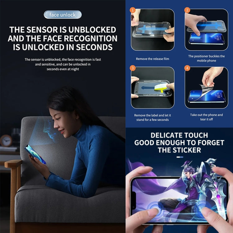 غشاء زجاجي مقوى عالي الدقة سريع التركيب، مقاوم للغبار والكهرباء الساكنة، مناسب لهاتف iPhone 16 Pro Max، iPhone 16 Pro، iPhone 16 Plus / 15 Plus، iPhone 16 / 15، iPhone 15 Pro Max، iPhone 15 Pro