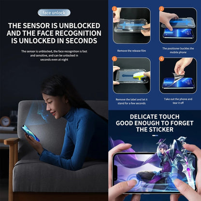 غشاء زجاجي مقوى عالي الدقة سريع التركيب، مقاوم للغبار والكهرباء الساكنة، مناسب لهاتف iPhone 16 Pro Max، iPhone 16 Pro، iPhone 16 Plus / 15 Plus، iPhone 16 / 15، iPhone 15 Pro Max، iPhone 15 Pro