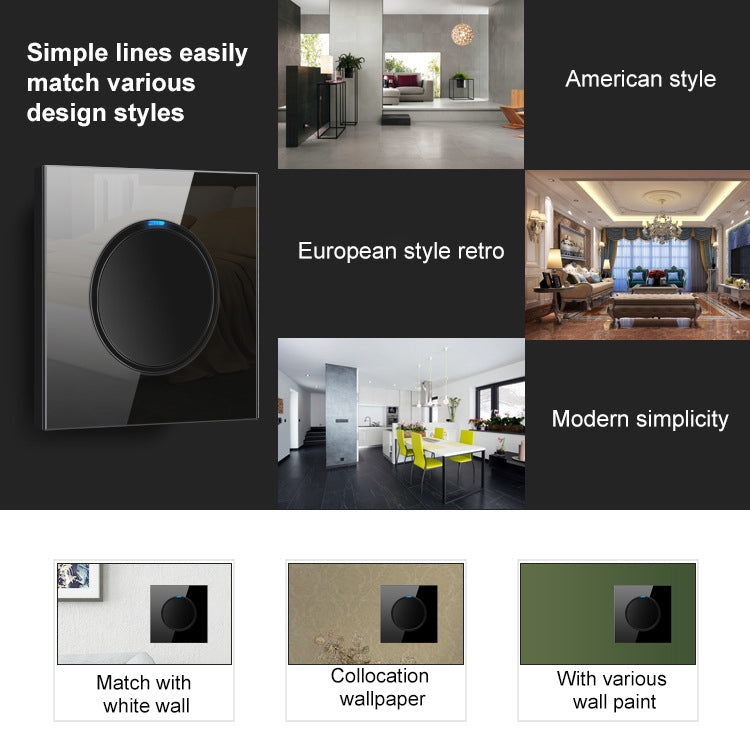 86mm Round LED Tempered Glass Switch Panel, Black Round Glass