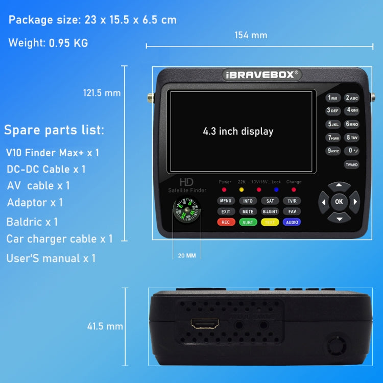 iBRAVEBOX V10 Finder Max+ 4.3 inch Display Digital Satellite Meter Signal Finder, Support DVB-S/S2/S2X AHD