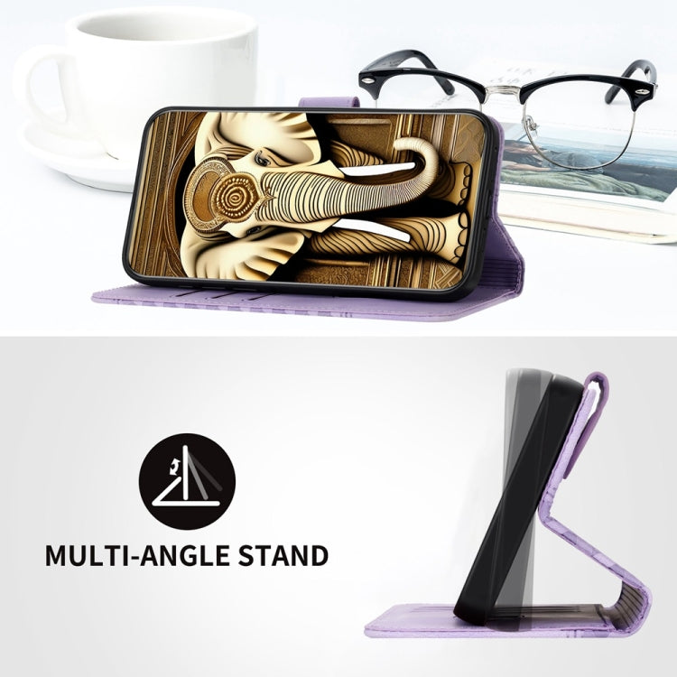 YX0060 Elephant Head Embossed Phone Leather Case with Lanyard, For iPhone 16, iPhone 16e, For iPhone 15 Pro Max