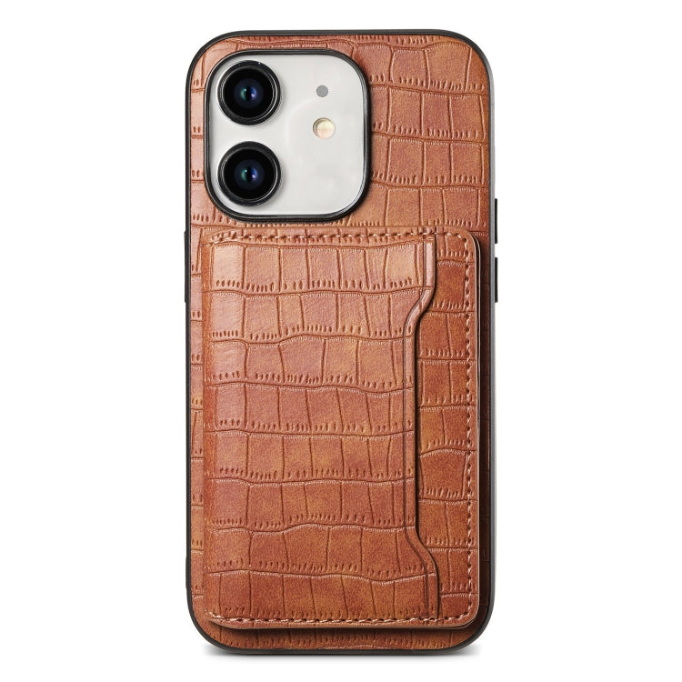 Crocodile Texture Card Bag Design Full Coverage Phone Case, For iPhone 13 Pro, For iPhone 13, For iPhone 12 Pro / 12, For iPhone 12 Pro Max, For iPhone 11 Pro Max, For iPhone 11, For iPhone 11 Pro