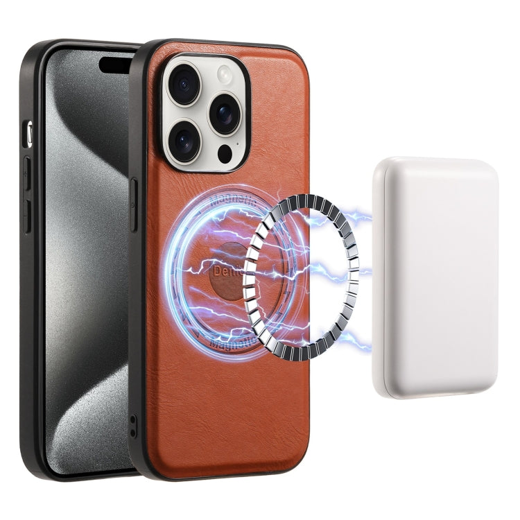 Denior Cowhide Texture Leather MagSafe Phone Case, For iPhone 16 Pro Max, For iPhone 16 Pro, For iPhone 16 Plus, For iPhone 16, For iPhone 15 Pro Max, For iPhone 15 Pro